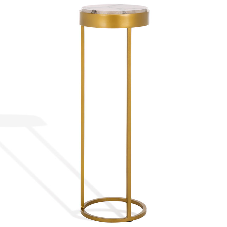 White Rock Crystal and Gold Metal Round Drink Table