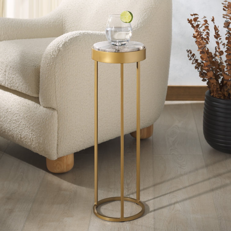White Rock Crystal and Gold Metal Round Drink Table
