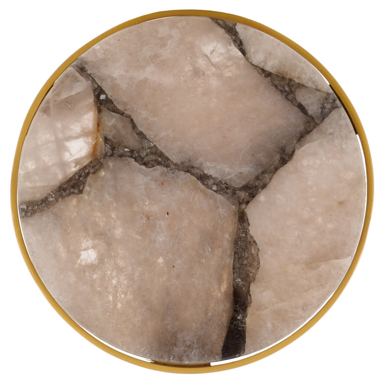 White Rock Crystal and Gold Metal Round Drink Table