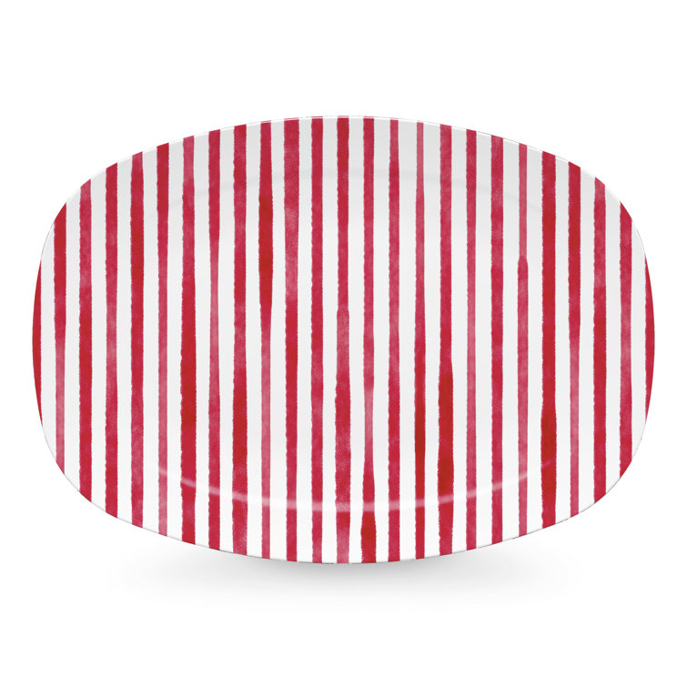 Red and White Striped Melamine Serving Platter