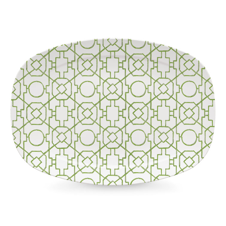Green and White Oval Melamine Trellis Platter
