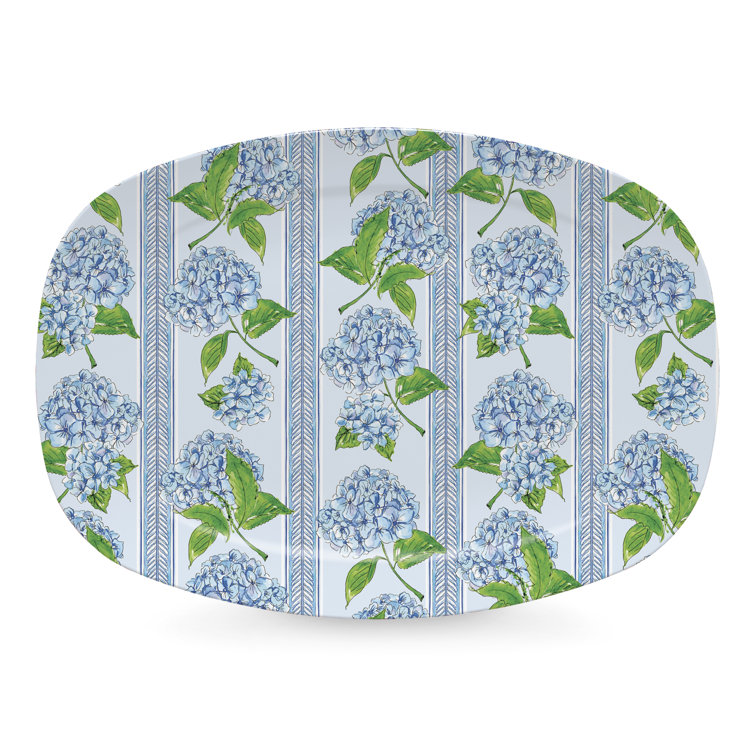 Hydrangea Blue and Green Melamine Platter, 14in