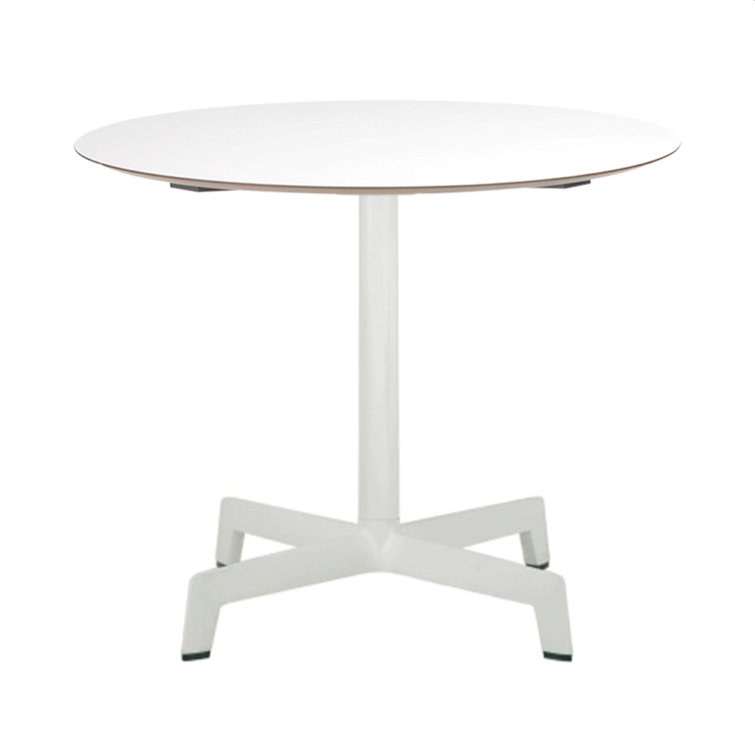 White Round Dining Table with Metal Cross Base, 31.5"