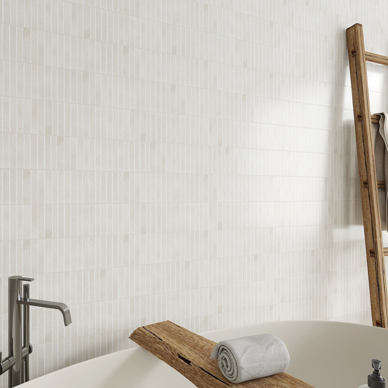 White Glossy Fluted Ceramic 4" x 12" Wall Tile