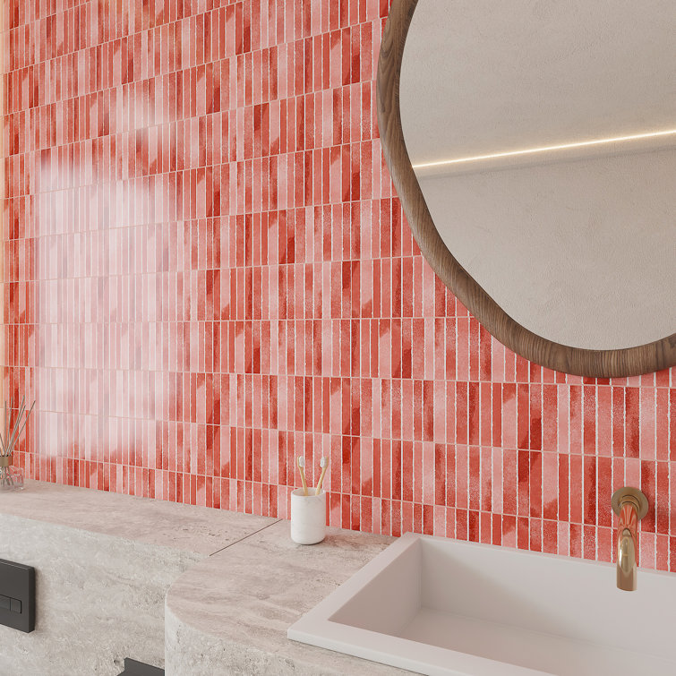 Colorido Red Fluted Glossy Ceramic Wall Tile - 4" x 12"