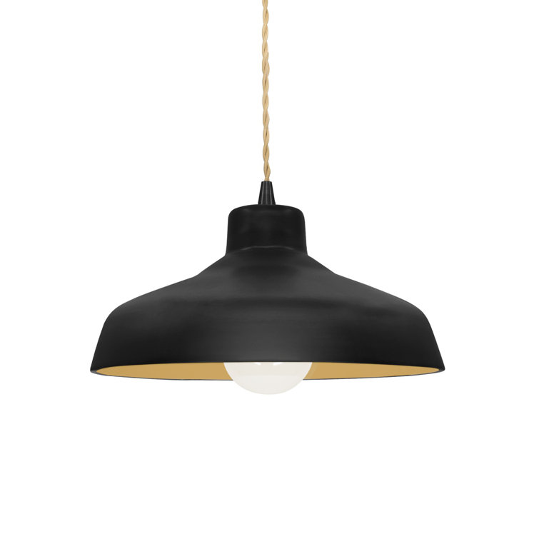 Matte Black and Gold Ceramic Dome Pendant Light