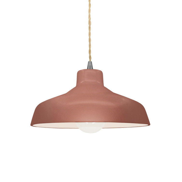 Handmade Gloss Blush Ceramic Dome Pendant Light with Brushed Nickel Finish
