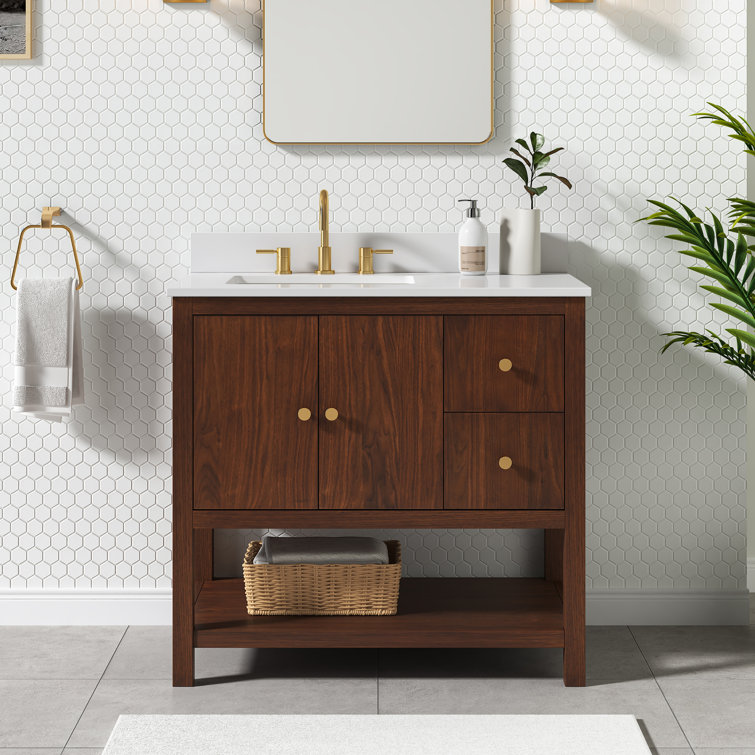 Zoe 37" Walnut Vanity with White Quartz Top