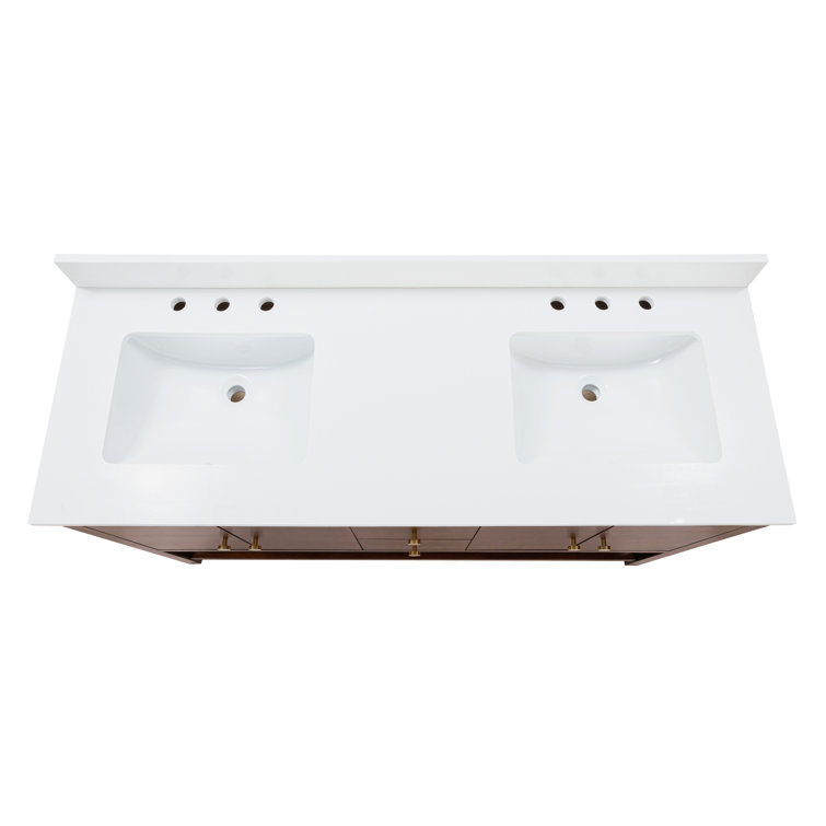 Zoe 61-Inch Walnut Double Sink Vanity with White Quartz Top