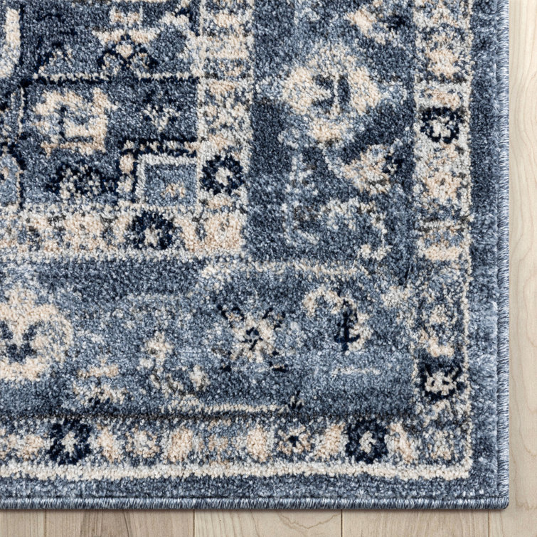 Denim Blue Rectangular Synthetic Vintage Medallion Rug 5' x 7'