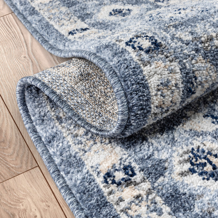 Denim Blue Rectangular Synthetic Vintage Medallion Rug 5' x 7'
