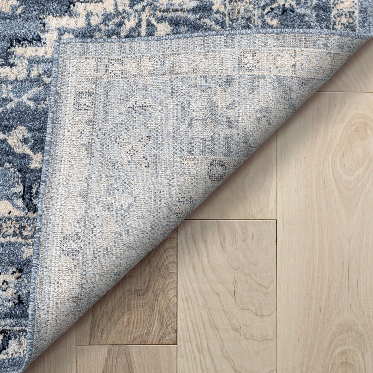 Denim Blue Rectangular Synthetic Vintage Medallion Rug 5' x 7'