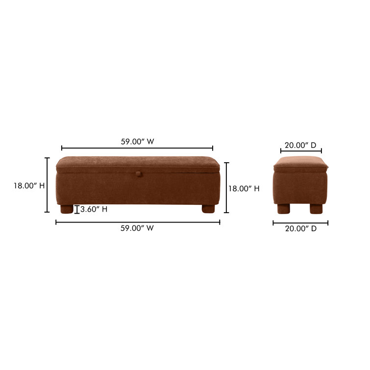 Dark Rust Basketweave Upholstered Storage Bench with Rounded Legs