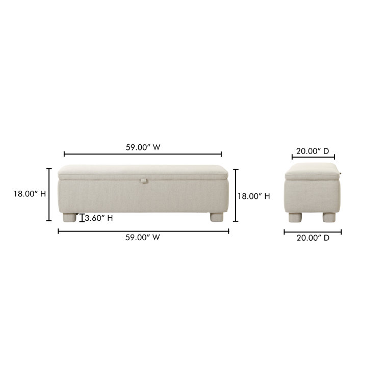 Light Grey Upholstered Storage Bench with Wood Frame