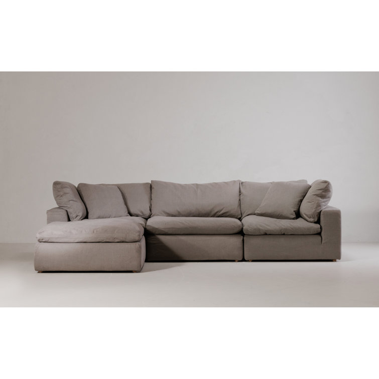 Light Gray Velvet Square Ottoman with Solid Wood Frame