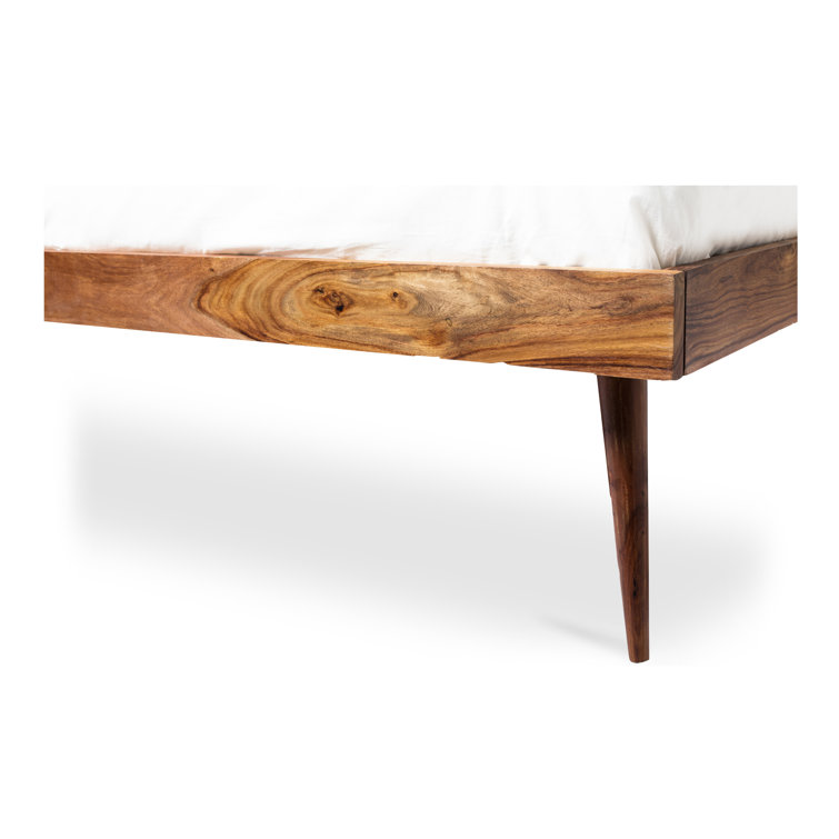 Queen Sheesham Wood Platform Bed with Geometric Headboard