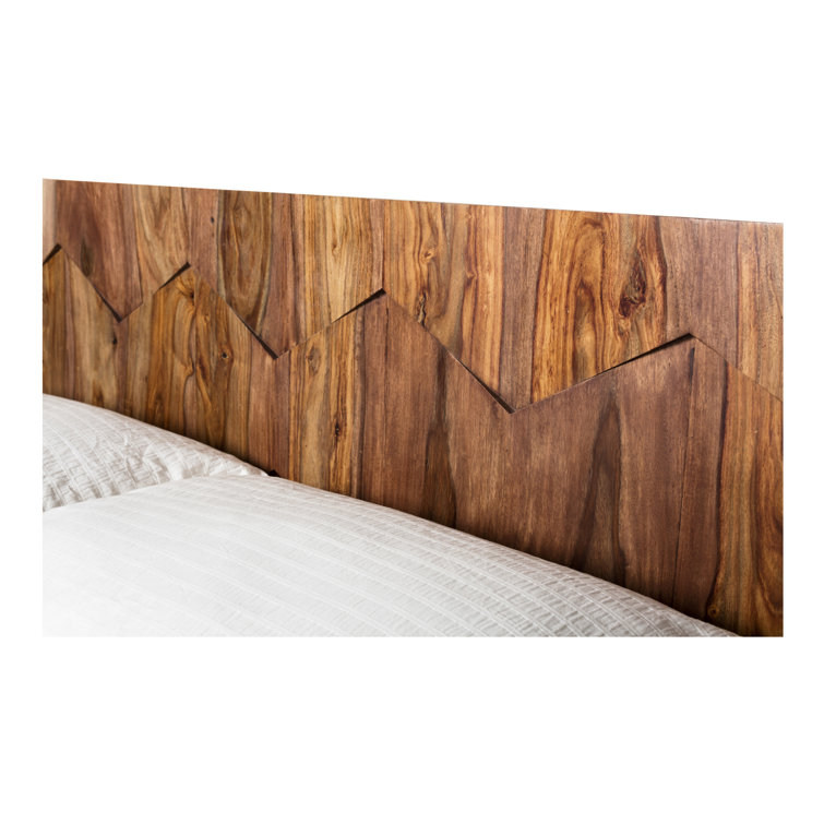 Queen Sheesham Wood Platform Bed with Geometric Headboard