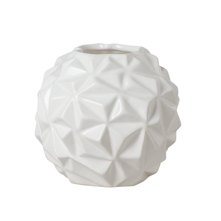 White Lacquered Ceramic Geometric Table Vase
