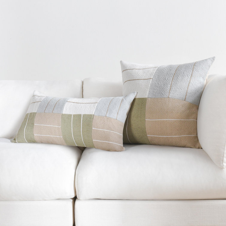 Multicolor Linen Blend Patchwork Embroidered Throw Pillow