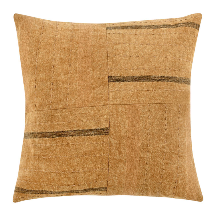 Chestnut Brown 22" Embroidered Linen Pillow Cover