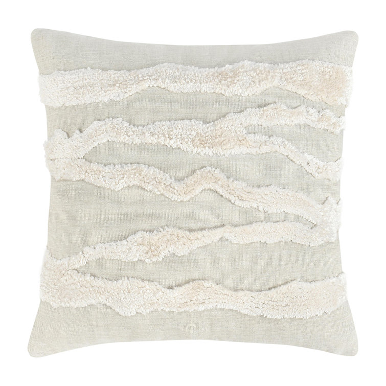 Ivory Belgian Linen Blend Tufted Throw Pillow