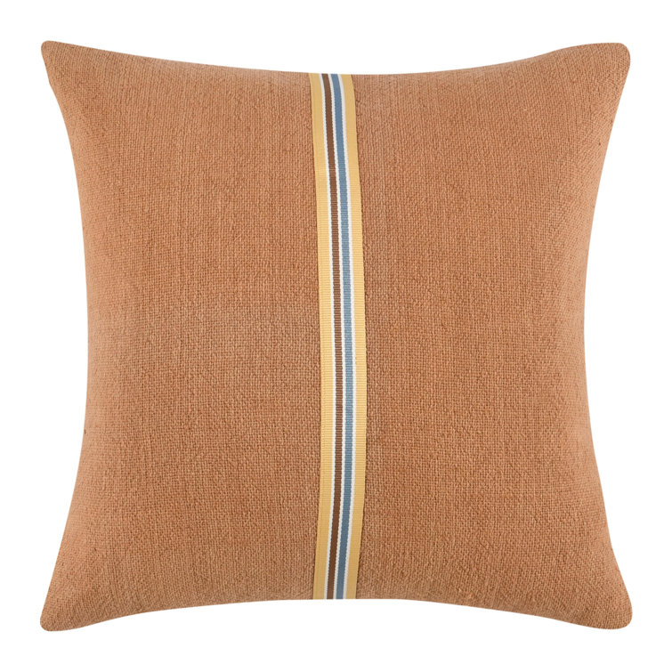 Hazel Brown Cotton Blend Throw Pillow with Striped Applique