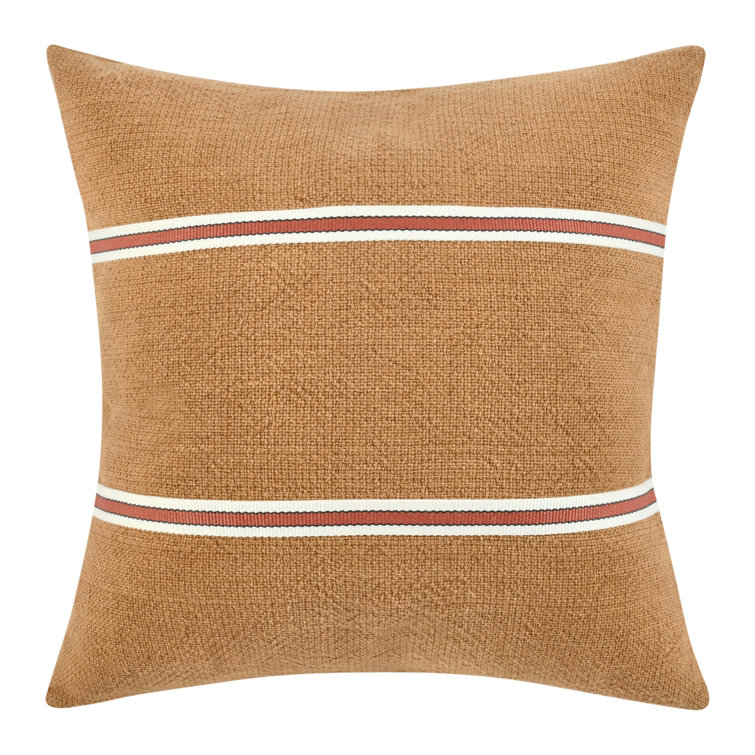 Chestnut Brown Cotton Linen Blend Striped Throw Pillow