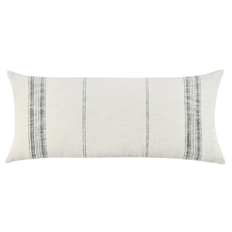 Ivory and Gray Cotton Long Lumbar Pillow