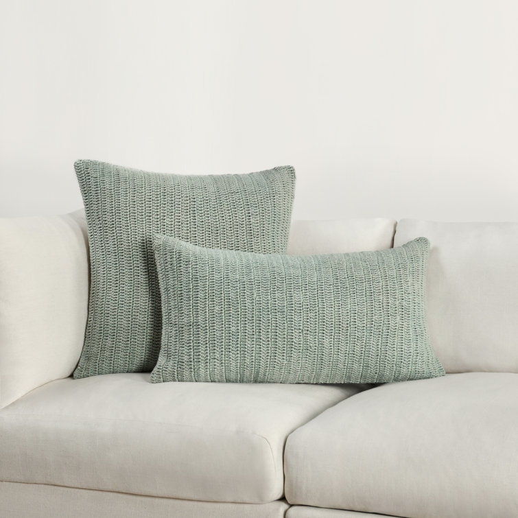 Sagebrush Green Knitted Linen Throw Pillow, 14"x26"