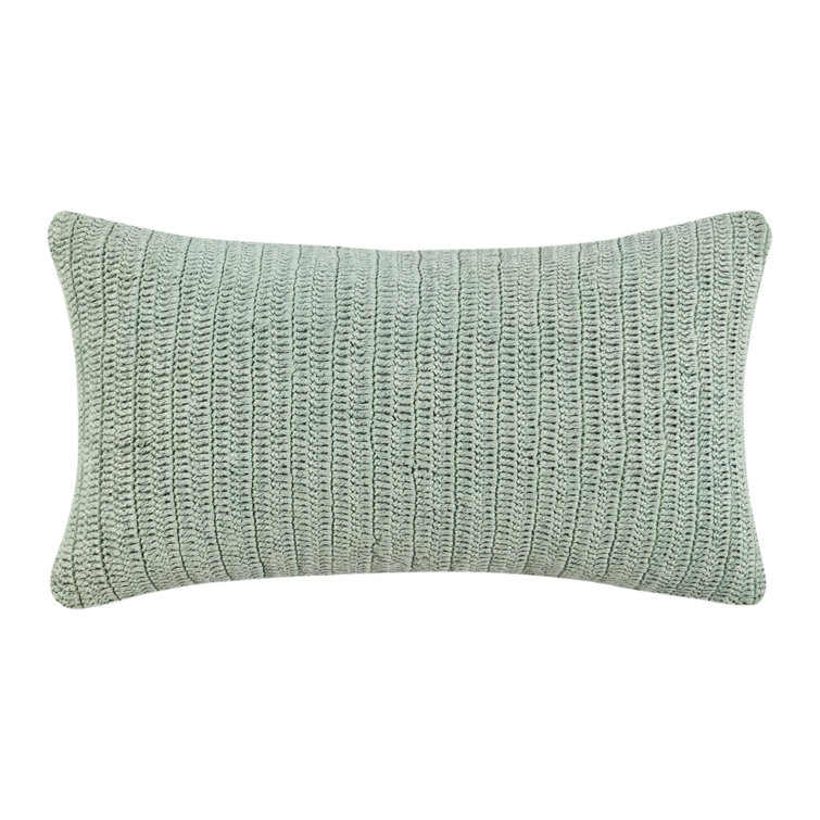 Sagebrush Green Knitted Linen Throw Pillow, 14"x26"