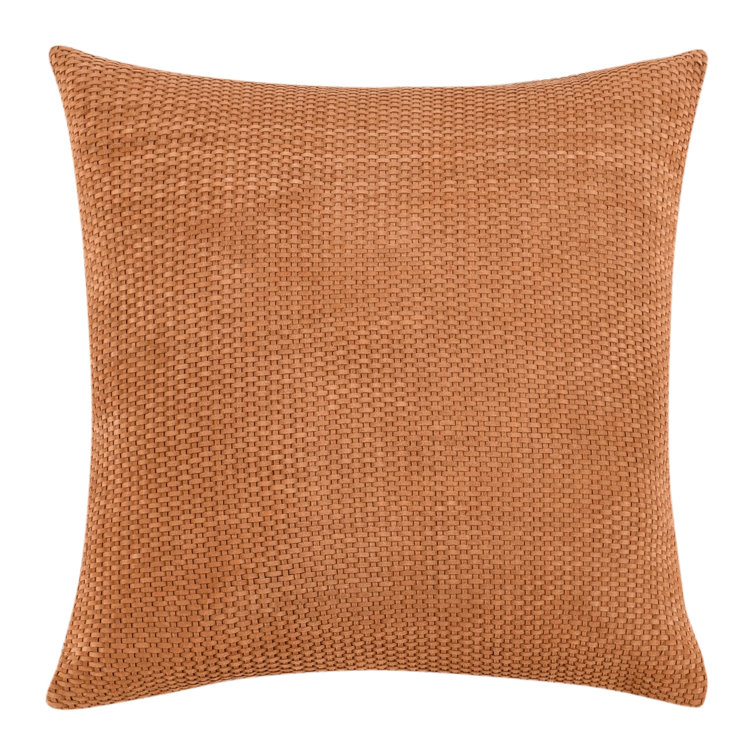 Hazel Brown Handwoven Suede Leather Throw Pillow 18"