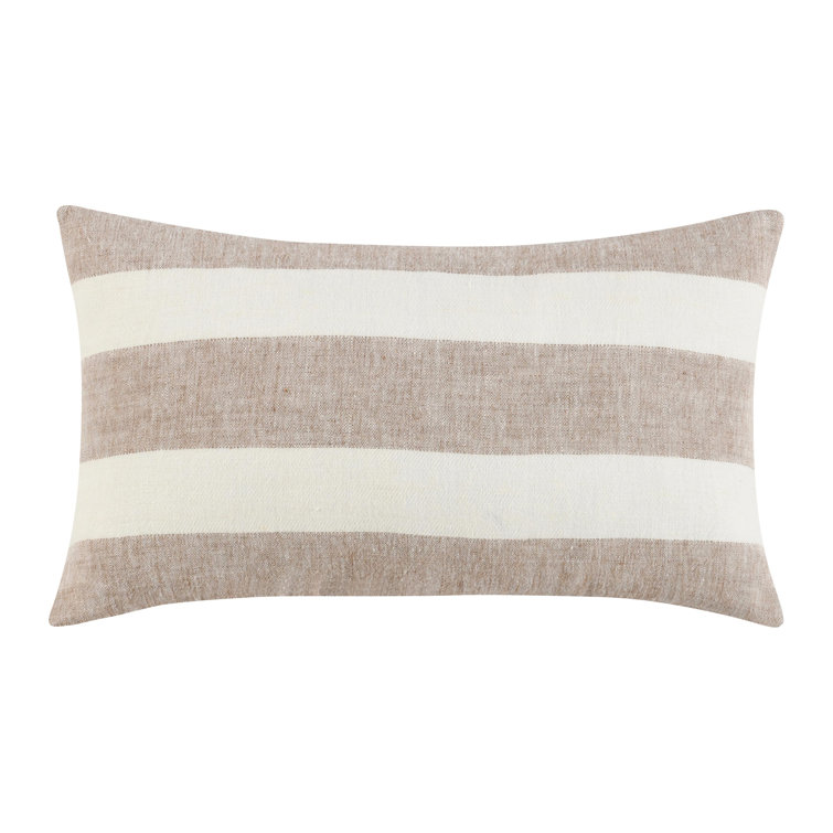 Brown and White Striped Linen Lumbar Pillow