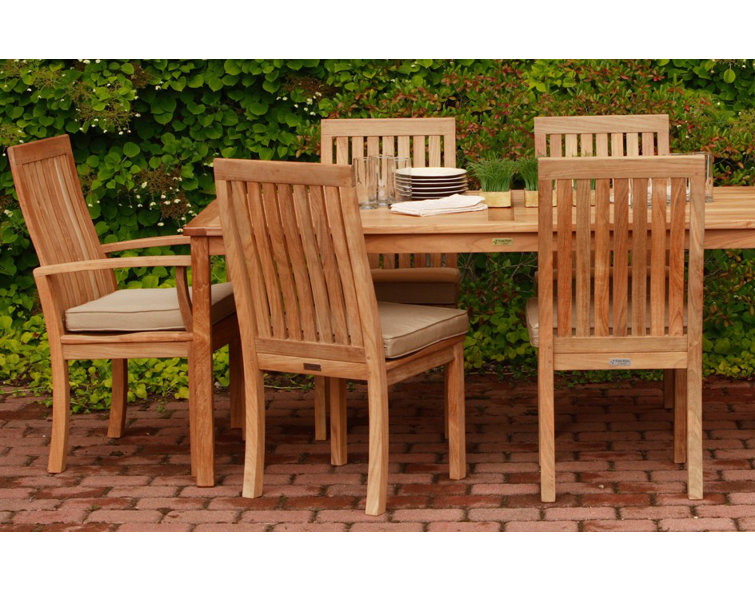 Teak 13-Piece Extendable Rectangular Dining Set with Stackable Chairs