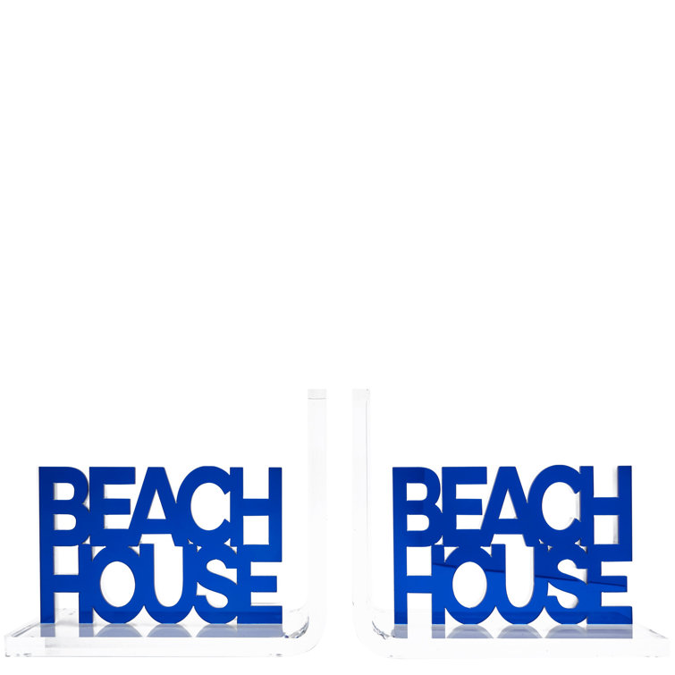 Mirror Blue Acrylic Beach House Bookends, 7.5"
