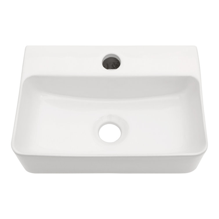 White Ceramic Rectangular Wall-Mount Bathroom Sink