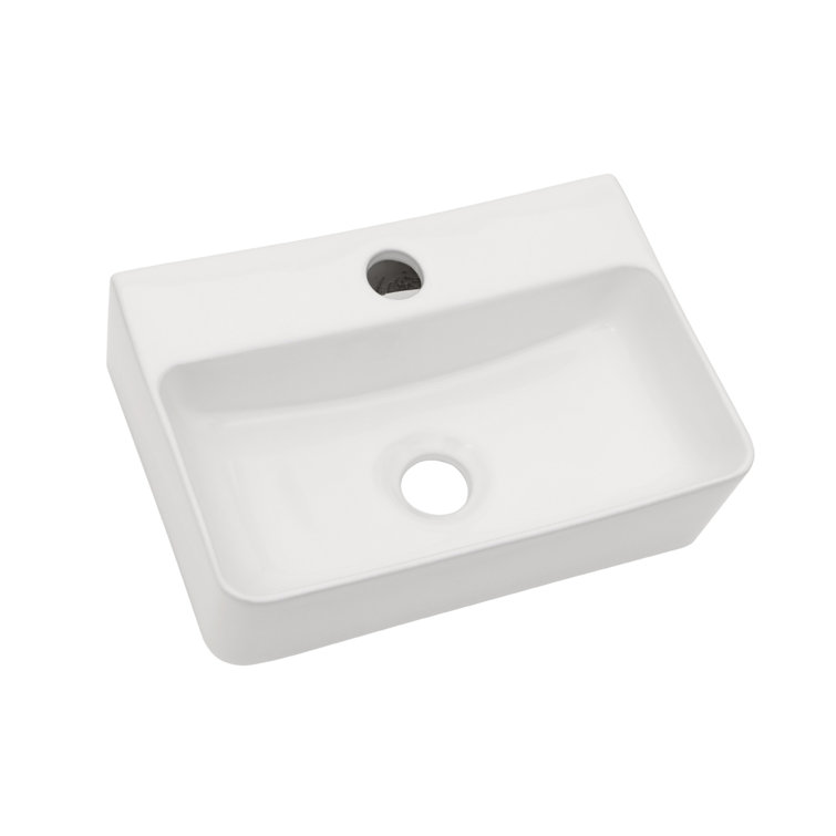 White Ceramic Rectangular Wall-Mount Bathroom Sink