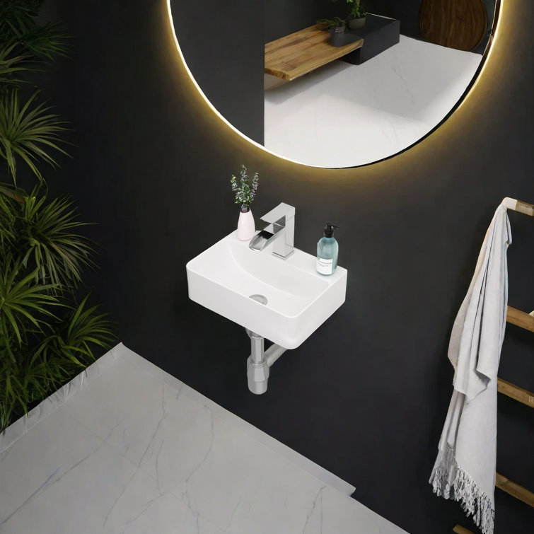 White Ceramic Rectangular Wall-Mount Bathroom Sink