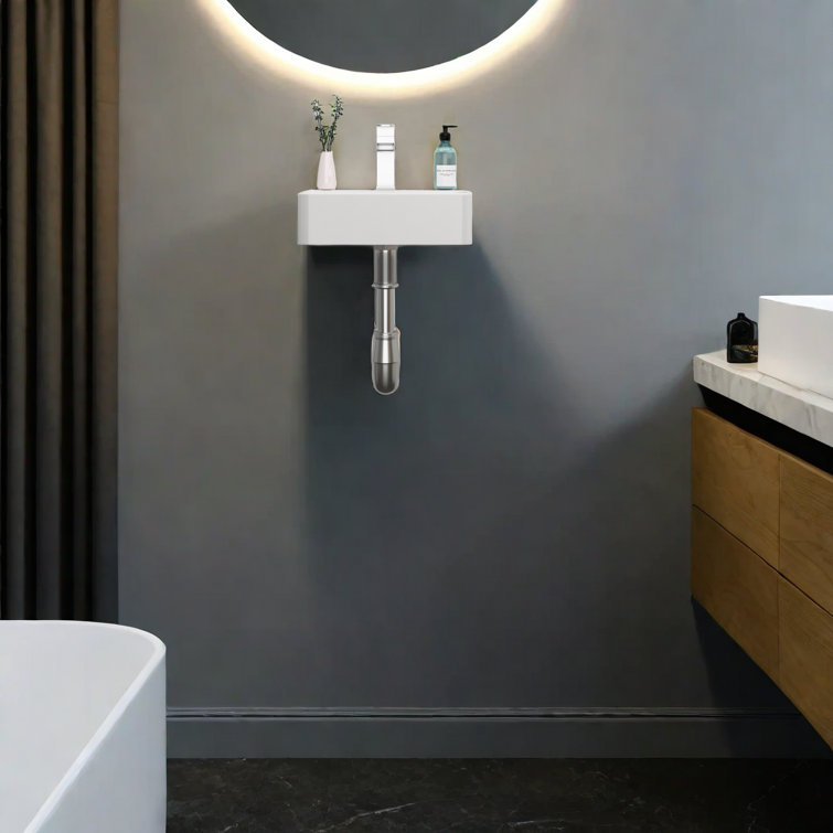 White Ceramic Rectangular Wall-Mount Bathroom Sink