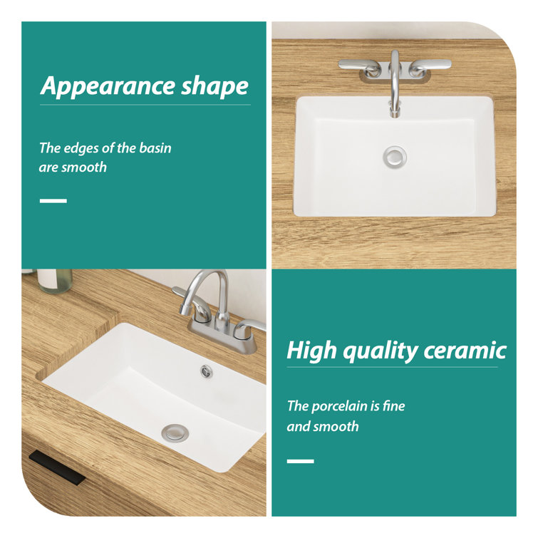 18'' Beige and White Ceramic Rectangular Undermount Bathroom Sink