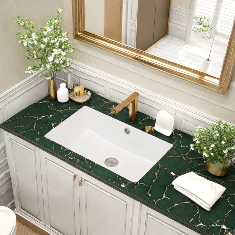 18'' Beige and White Ceramic Rectangular Undermount Bathroom Sink