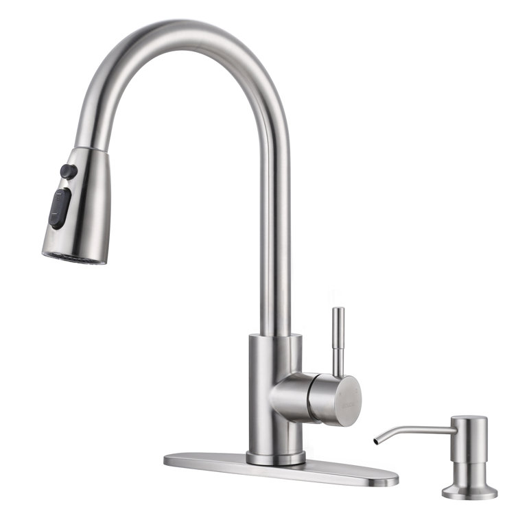 Brushed Nickel Pull-Down Kitchen Faucet with Soap Dispenser