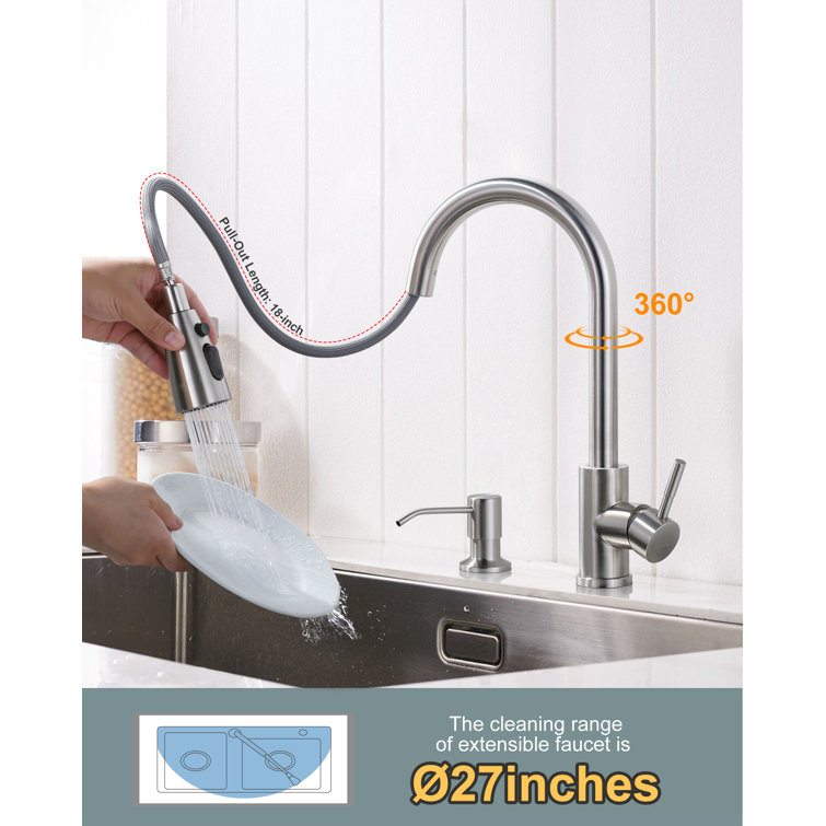 Brushed Nickel Pull-Down Kitchen Faucet with Soap Dispenser