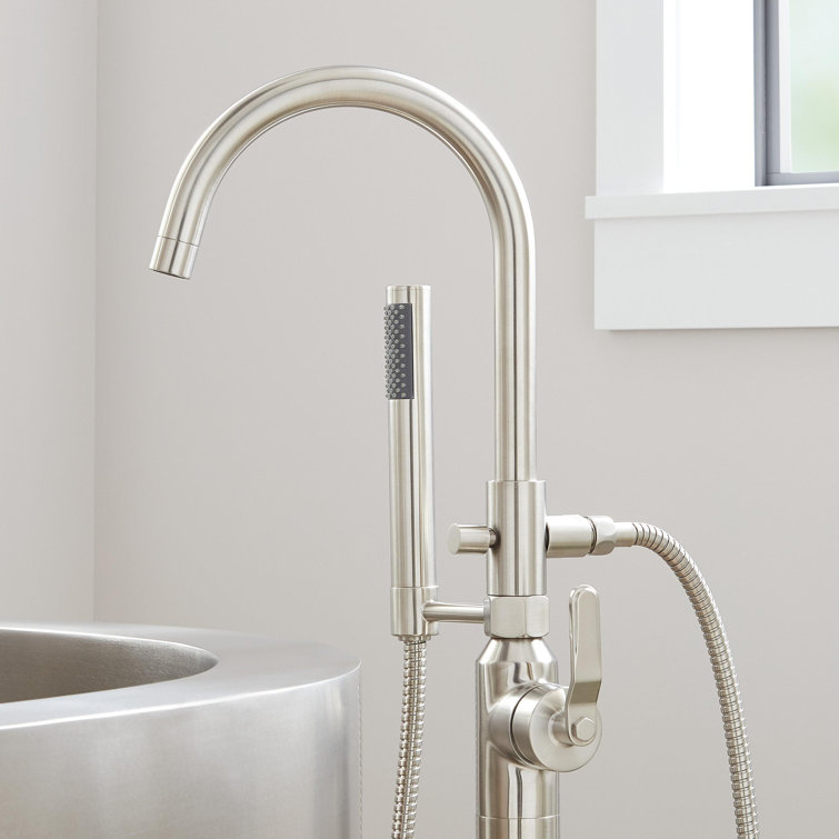 Brushed Nickel Floor Mounted Bathtub Faucet with Handshower