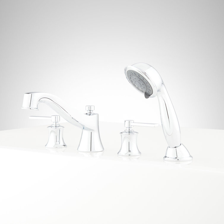 Chrome Deck Mounted Roman Tub Filler Faucet with Handshower