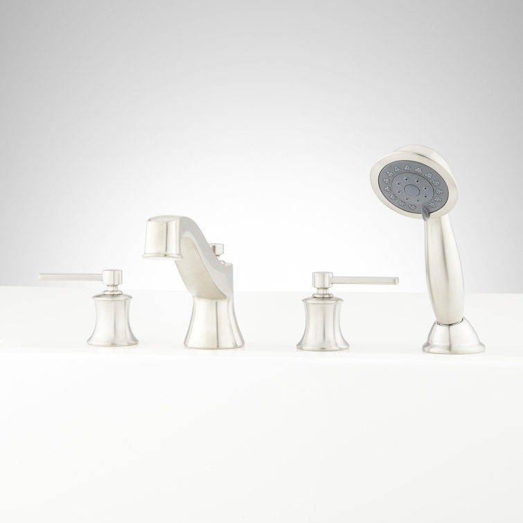Brushed Nickel Deck Mounted Roman Tub Faucet with Handshower