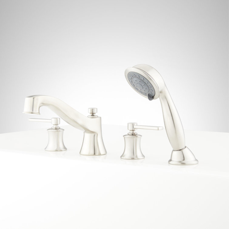 Brushed Nickel Deck Mounted Roman Tub Faucet with Handshower