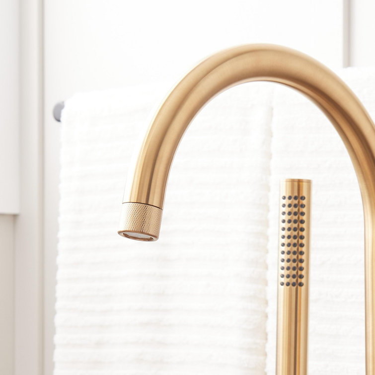 Brushed Gold Floor Mounted Bathtub Faucet with Handshower