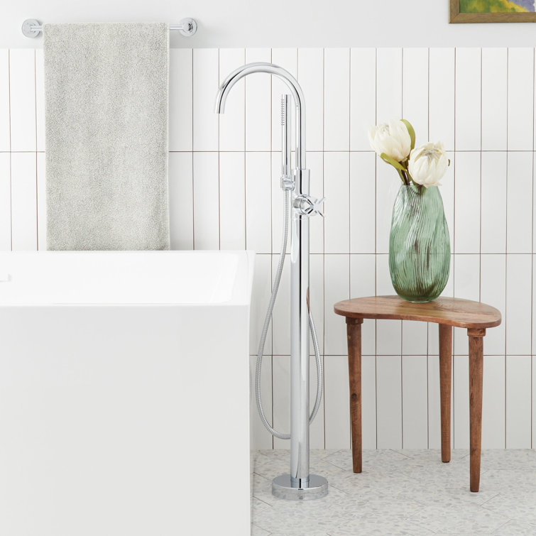 Chrome Floor Mounted Bathtub Faucet with Hand Shower