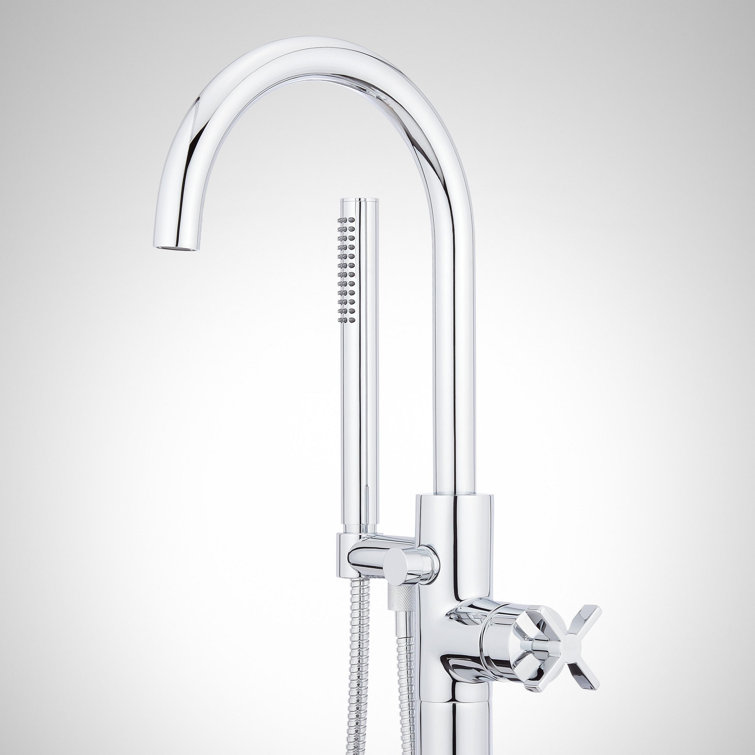 Chrome Floor Mounted Bathtub Faucet with Hand Shower