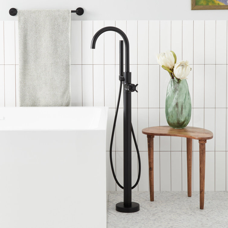 Matte Black Modern Freestanding Tub Faucet with Hand Shower
